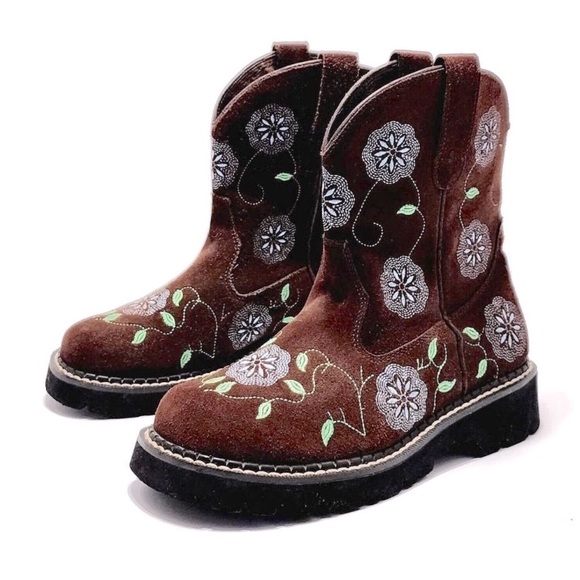 ROPER Boots FLORAL CHUNK Colorful Boho Suede Leather Brown Blue Green Size 7.5 - Picture 3 of 12